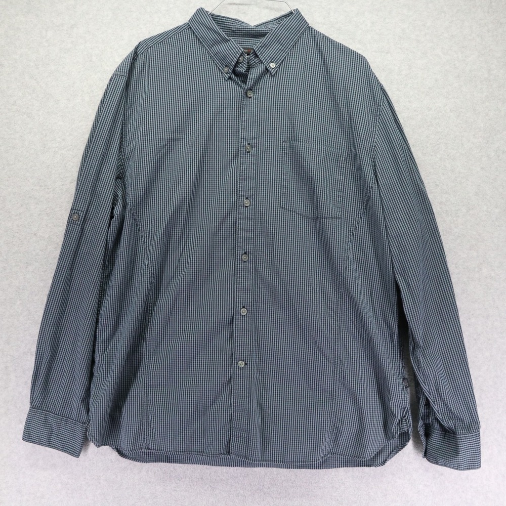 John Varvatos Shirt Mens XL Business Casual Pocket Button Gray Plaid Long Sleeve